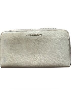 Burberry Cream Leather Zip-Around Wallet with Logo